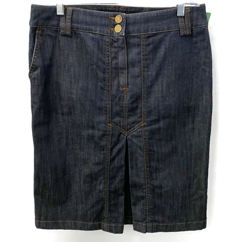 Rena Lange Dark Denim w/Front Pleat Straight Skirt